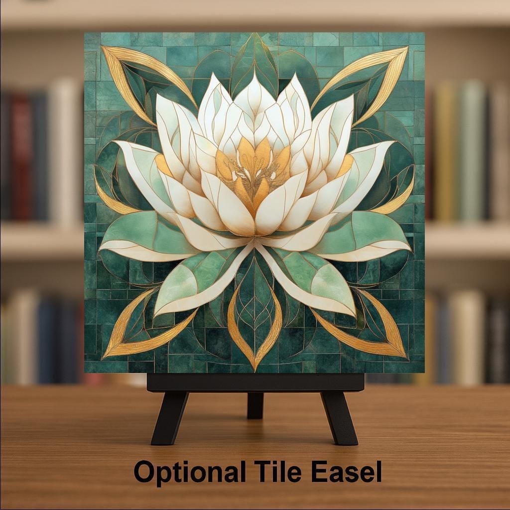 Lotus Flower Wall Art Ceramic Tile Yoga Gift Jade Zen Art Spiritual Gift for Her Memorial Mindfulness Meditation Stained Glass Style Decor