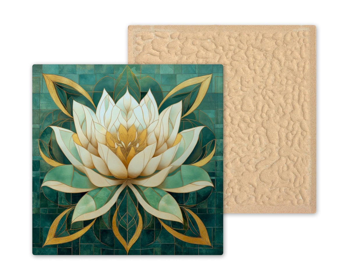 Lotus Flower Wall Art Ceramic Tile Yoga Gift Jade Zen Art Spiritual Gift for Her Memorial Mindfulness Meditation Stained Glass Style Decor