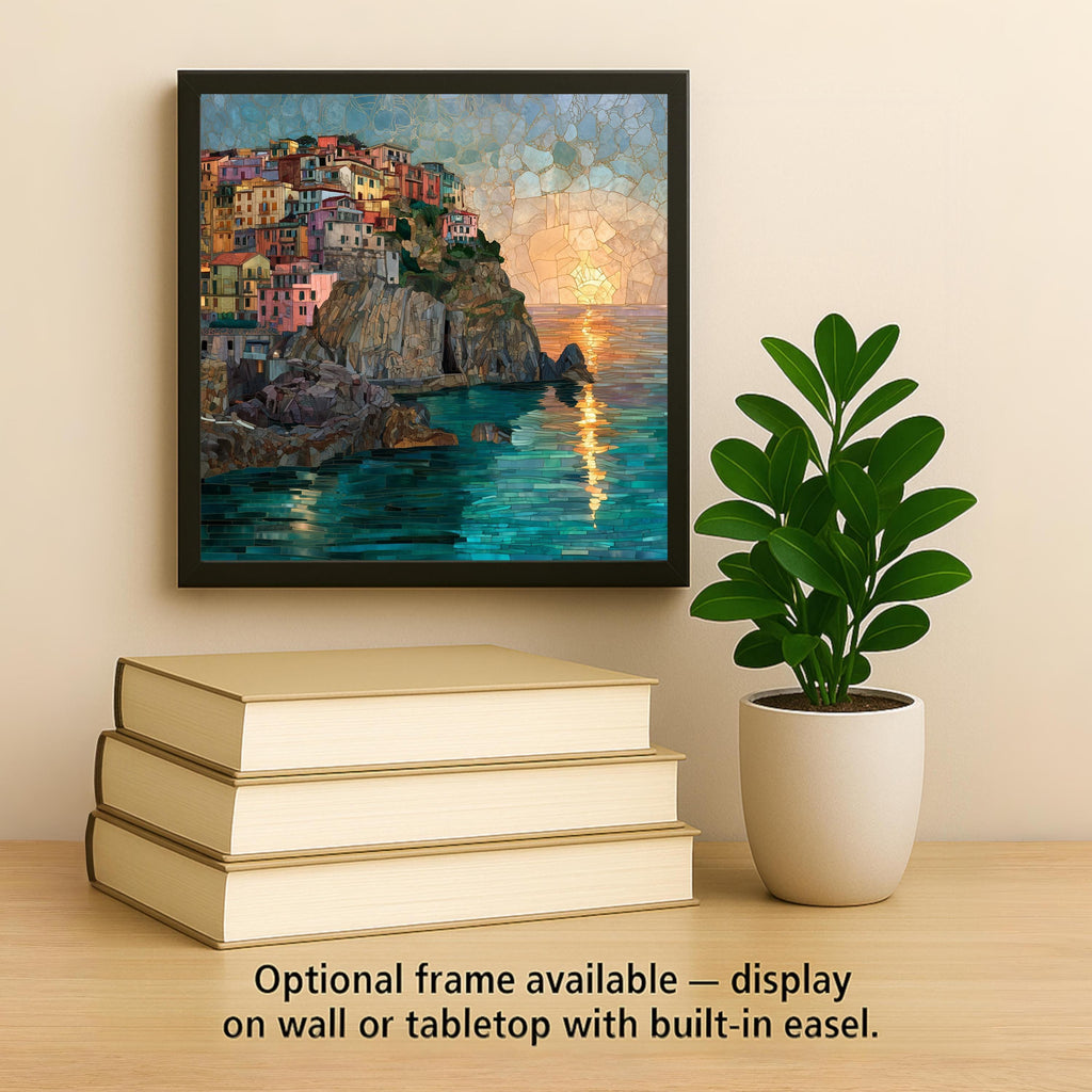 Manarola Cinque Terre Wall Art Ceramic Tile Italy Travel Gift Coastal Village Sunset Decor Mediterranean Art Tile