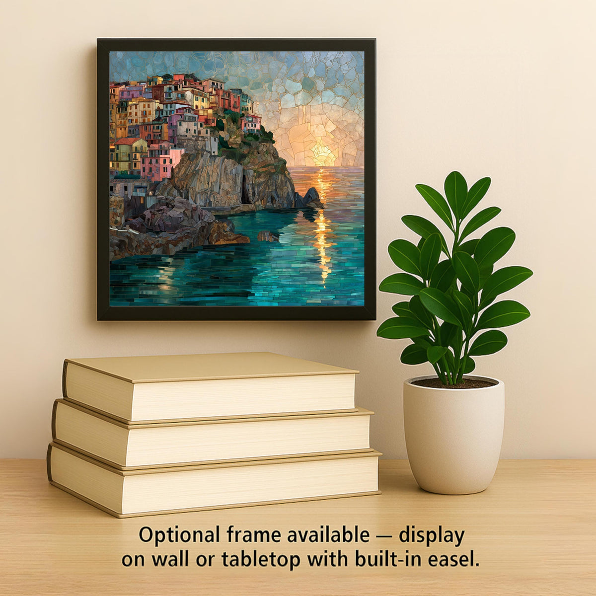 Manarola Cinque Terre Wall Art Ceramic Tile Italy Travel Gift Coastal Village Sunset Decor Mediterranean Art Tile