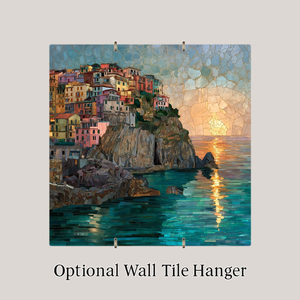 Manarola Cinque Terre Wall Art Ceramic Tile Italy Travel Gift Coastal Village Sunset Decor Mediterranean Art Tile