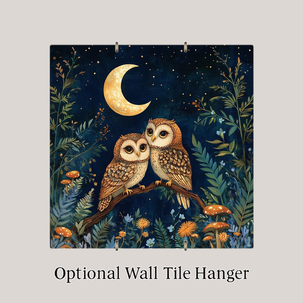 Moon Owl Ceramic Art Tile: Night Sky Wall Decor Mystical Home Decor Celestial Wall Art