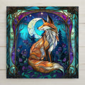 Whimsical Art Nouveau Fox Ceramic Tile Art - Moon Phases Stained Glass Wall Decor, Teal Purple Fantasy Forest, Nature Inspired Spiritual Home Decor