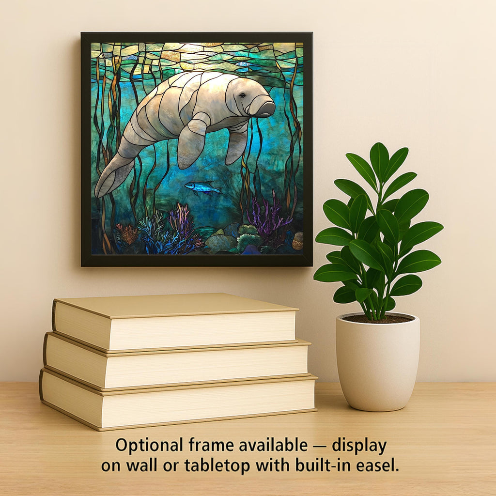 Manatee Wall Art Ceramic Tile Stained Glass Style Ocean Decor Florida Gift Coastal Marine Art Nature Wildlife