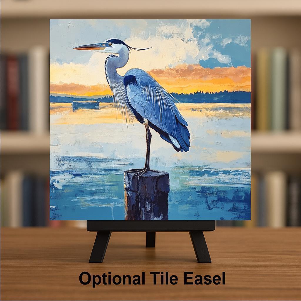 Great Blue Heron Wall Art Ceramic Tile Birdwatcher Gift Stained Glass Style Memorial Bird Art Coastal Nature Gift Sympathy Gift Tile