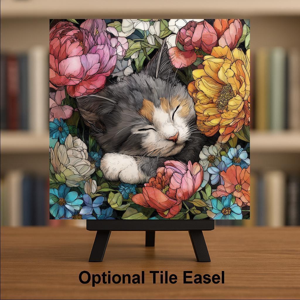Sleeping Kitten Wall Art Ceramic Tile Cat Lover Gift Cottagecore Cat Decor Kitten Art Housewarming Cat Tile