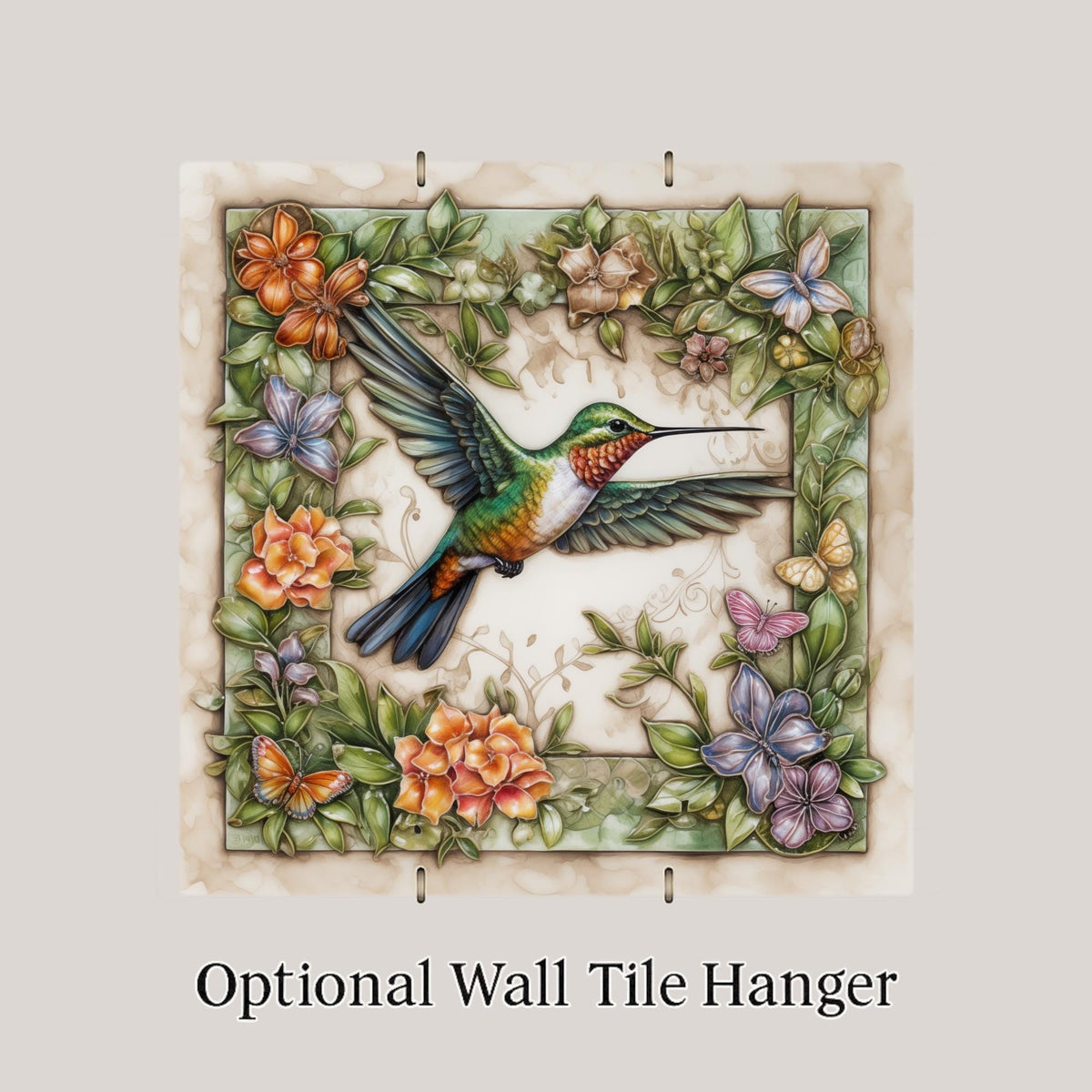 Farmhouse Hummingbird Wall Art Ceramic Tile Garden Gift Stained Glass Style Decor Wildflower Bird Art Nature Lover Gift Tile