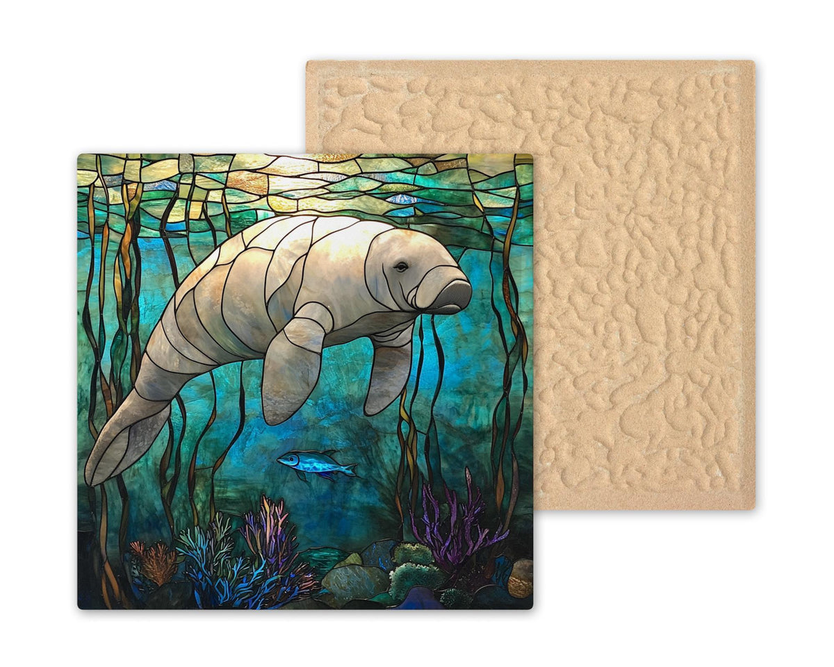 Manatee Wall Art Ceramic Tile Stained Glass Style Ocean Decor Florida Gift Coastal Marine Art Nature Wildlife