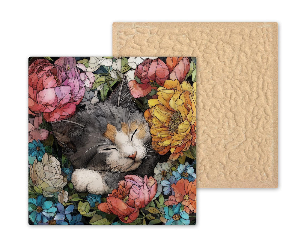 Sleeping Kitten Wall Art Ceramic Tile Cat Lover Gift Cottagecore Cat Decor Kitten Art Housewarming Cat Tile