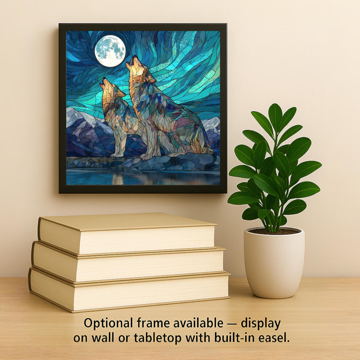 Howling Wolves Wall Art Ceramic Tile Stained Glass Style Moonlit Wilderness Decor Rustic Wildlife Home Gift Tile
