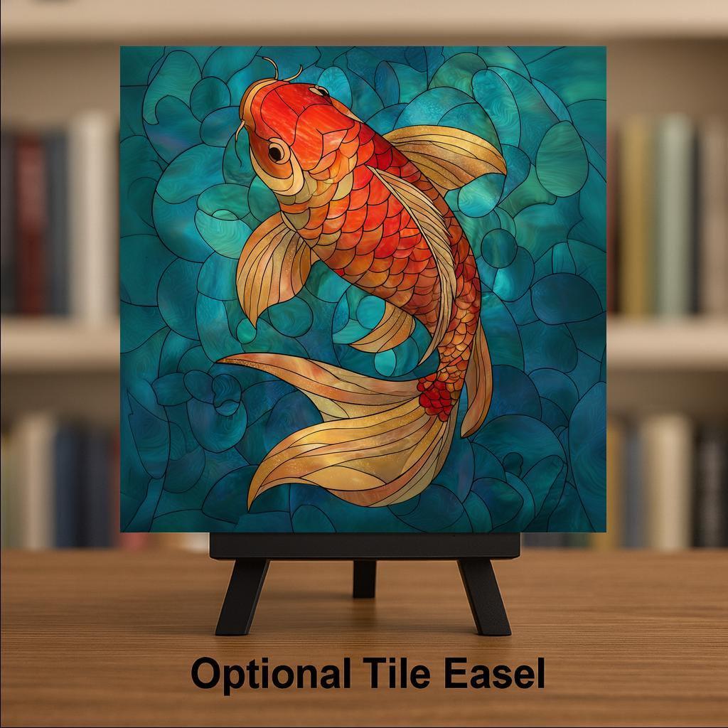 Japanese Koi Ceramic Art Tile – Zen Pond Wall Decor, Asian Water Garden Spa Gift