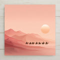 Desert camels ceramic tile art in soft peach and rose tones. Permanent print on ceramic home decor. Optional hanger, stand, or cork backing available.