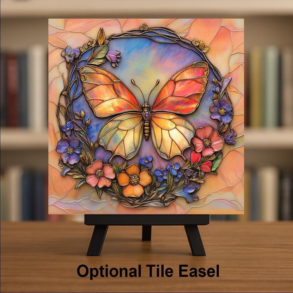 Butterfly Wall Art Ceramic Tile Art Nouveau Memorial Sympathy Gift Botanical Wall Decor Butterfly Lover Gift Accent Tile
