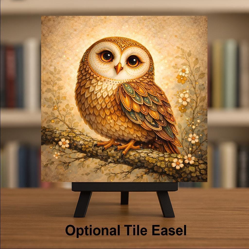 Owl Wall Art Ceramic Tile – Whimsical Woodland Bird Wall Decor – Rustic Cabin Home Decor Nature Farmhouse Decor