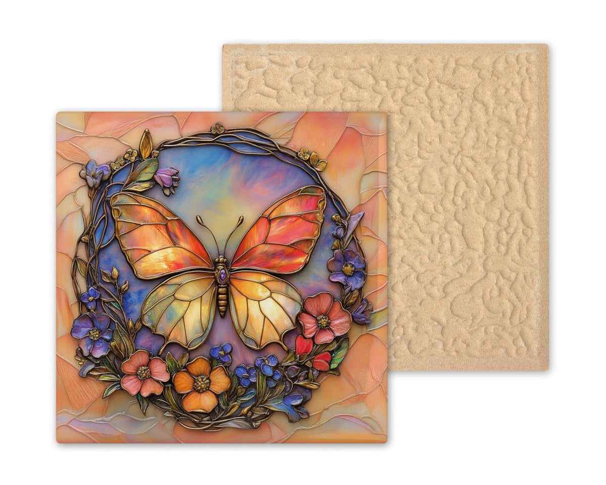 Butterfly Wall Art Ceramic Tile Art Nouveau Memorial Sympathy Gift Botanical Wall Decor Butterfly Lover Gift Accent Tile