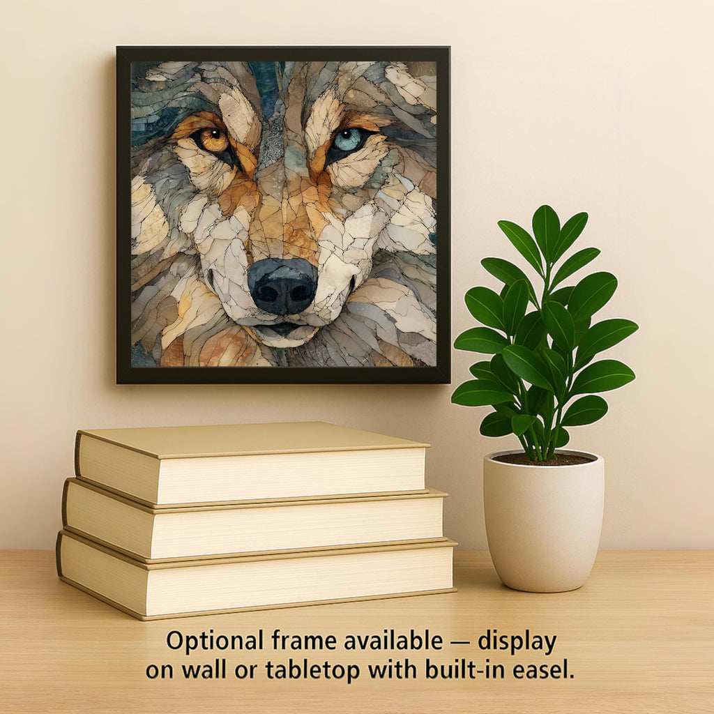 Wolf Wall Art Tile – Mosaic Style Wildlife Ceramic Home Decor with Intense Eyes, Rustic Cabin Accent, Nature Gift, Decorative Tile