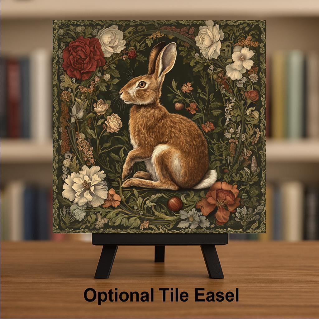Hare William Morris Ceramic Art Tile: Cabin Wall Decor Nature Lover Gift Woodland Home Decor Wall Art