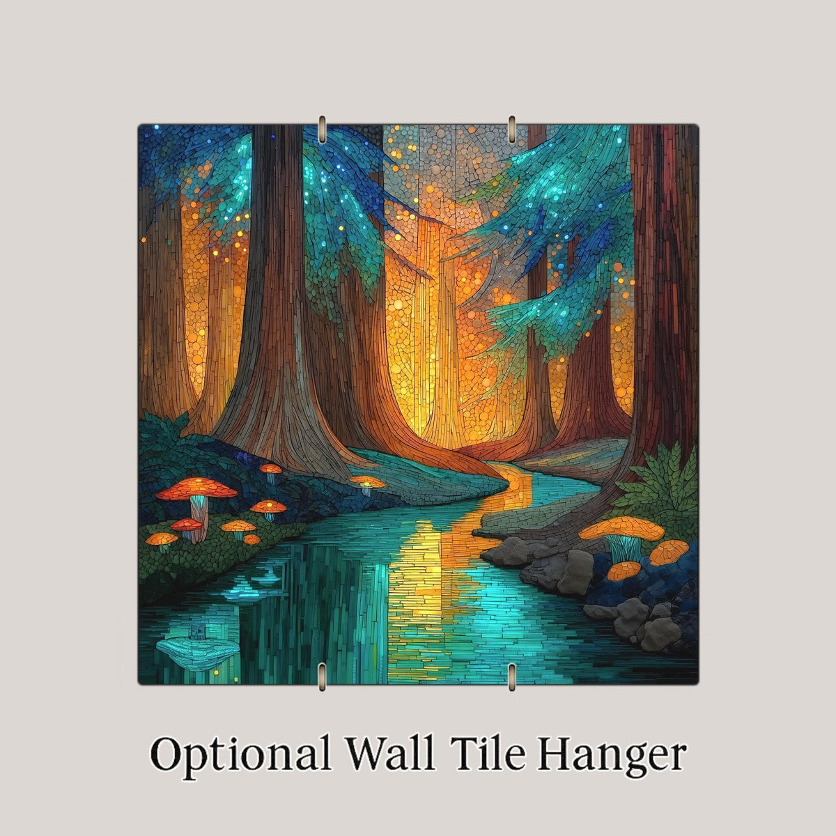 Redwood Forest Stained Glass Style Ceramic Art Tile: Cabin Wall Decor Nature Lover Gift Woodland Home Decor Wall Art California Pacific NW