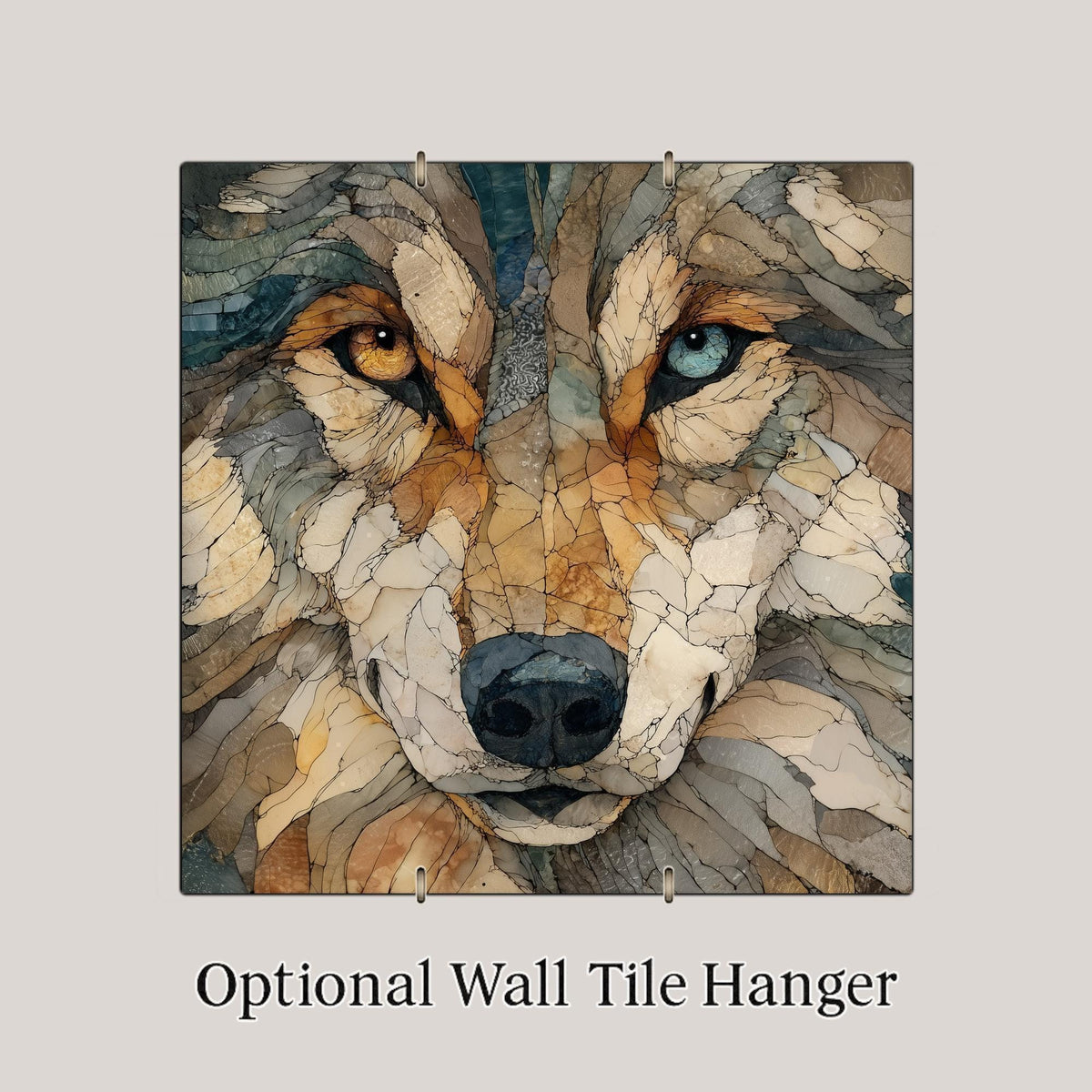 Wolf Wall Art Tile – Mosaic Style Wildlife Ceramic Home Decor with Intense Eyes, Rustic Cabin Accent, Nature Gift, Decorative Tile