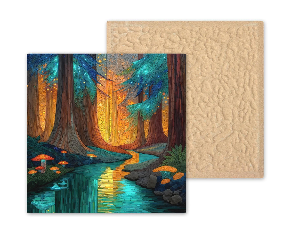 Redwood Forest Stained Glass Style Ceramic Art Tile: Cabin Wall Decor Nature Lover Gift Woodland Home Decor Wall Art California Pacific NW