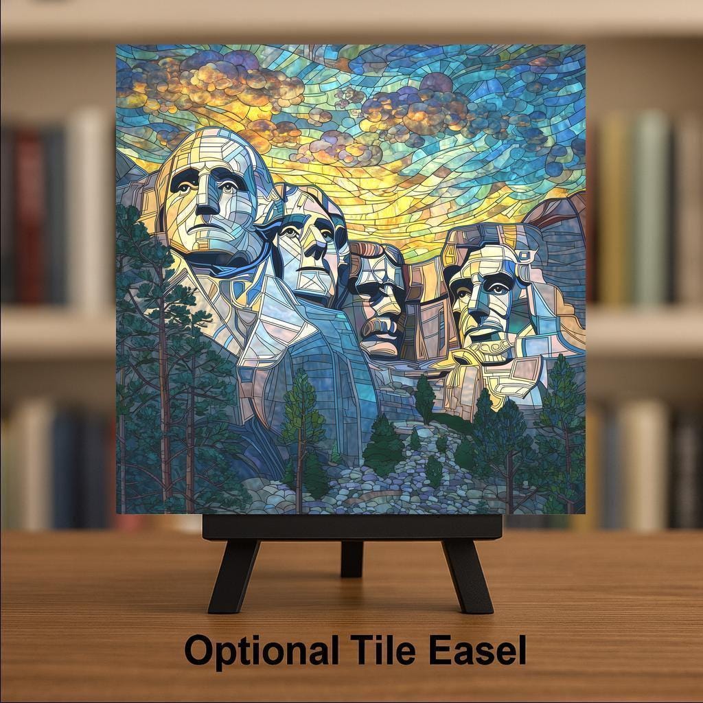 Mount Rushmore Wall Art Ceramic Tile American Gift Patriotic Decor Presidents Landmark Art USA Gift Tile