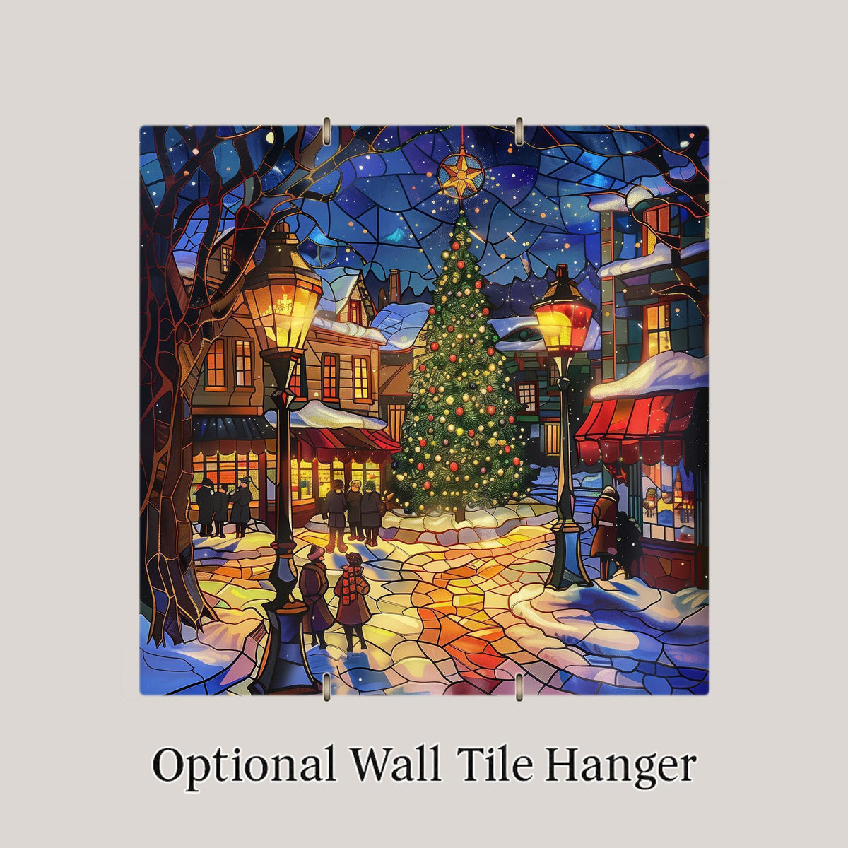 Christmas Town Wall Art Ceramic Tile Holiday Gift Stained Glass Style Decor Winter Scene Art Festive Home Giftr