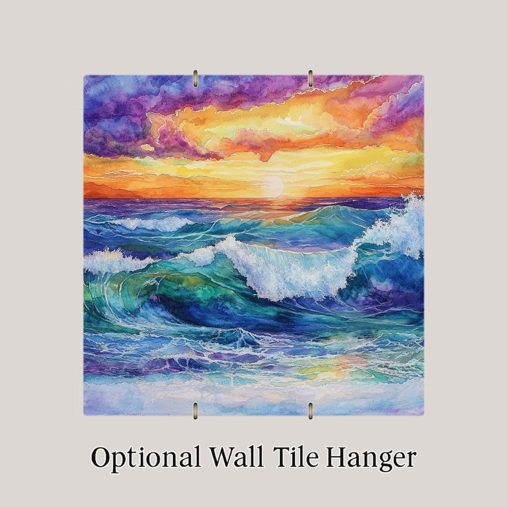 Ocean Sunset Stained Glass Style Ceramic Art Tile: Coastal Wall Decor Beach House Accent Ocean Home Decor Wall Art