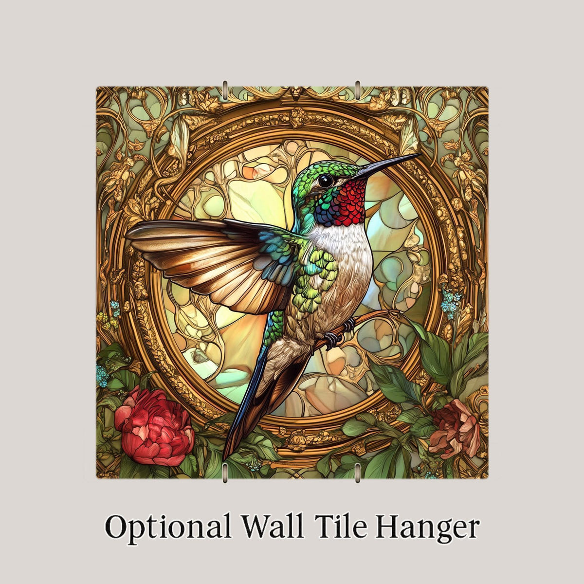 Hummingbird Wall Art Ceramic Tile Art Nouveau Floral Gift Bird Lover Vintage Botanical Art Tile