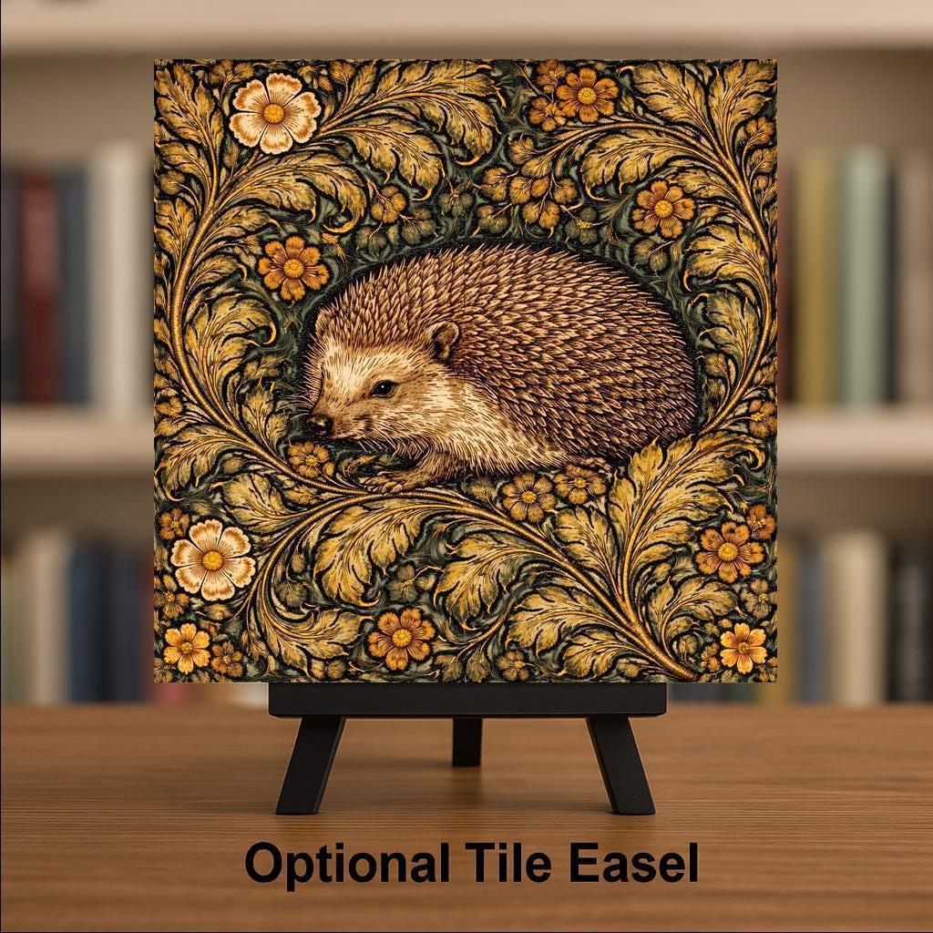 Hedgehog Woodland Wall Art Ceramic Tile – Cottagecore Nursery Decor – Forest Animal Baby Shower Gift