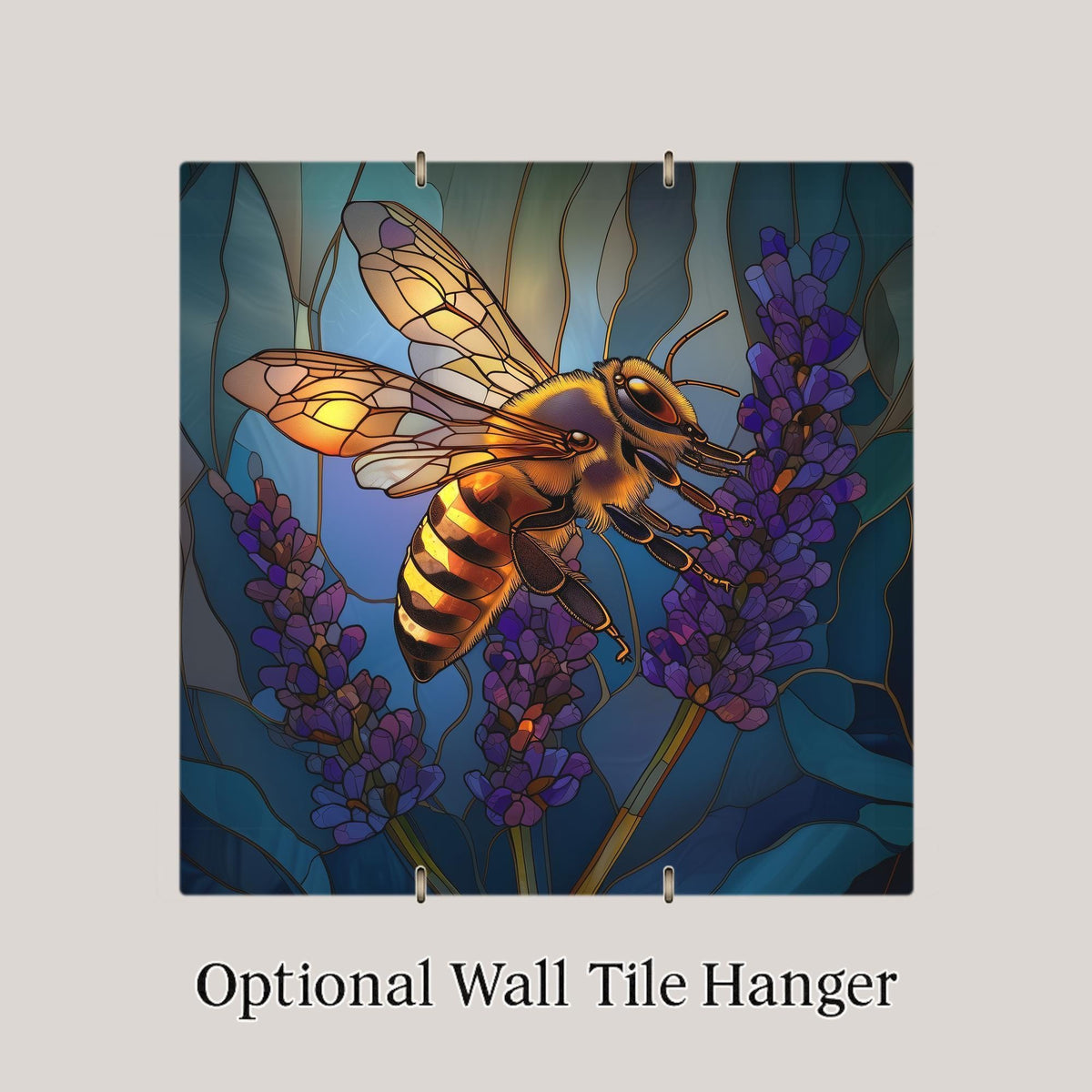 Bee Lavender Ceramic Art Tile – Stained Glass Style, Botanical Garden Art, Bee Lover Gift, Pollinator Floral Nature