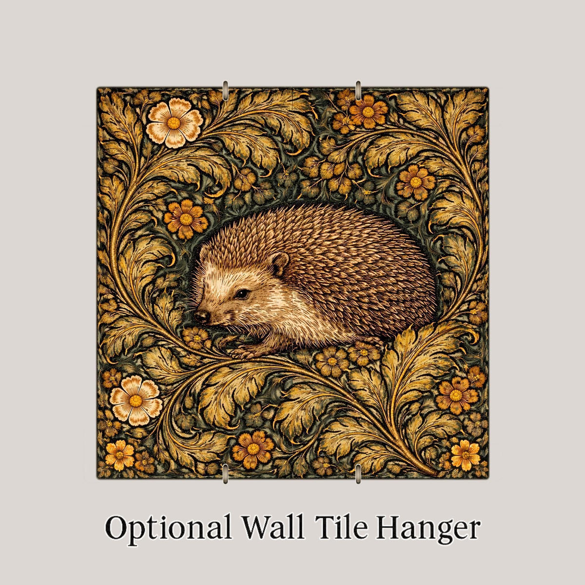 Hedgehog Woodland Wall Art Ceramic Tile – Cottagecore Nursery Decor – Forest Animal Baby Shower Gift
