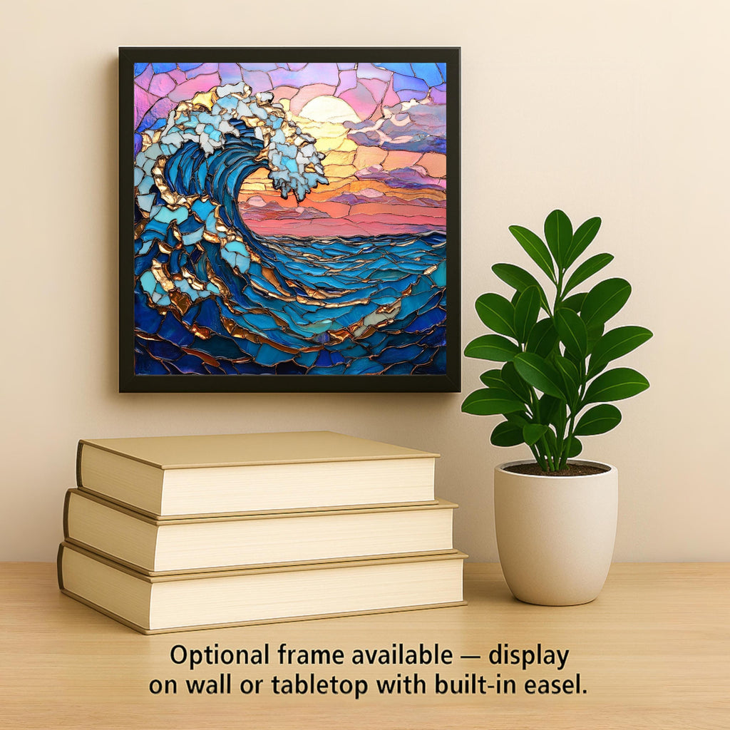 Ocean Wave Sunset Wall Art Ceramic Tile Coastal Gift Stained Glass Style Decor Beach House Art Wave Lover Gift Tile