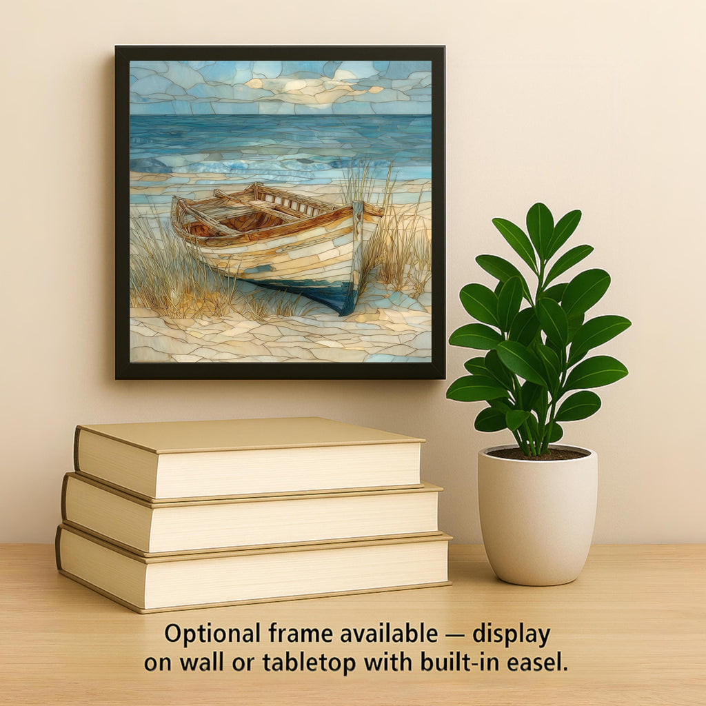 Coastal Rowboat Wall Art Ceramic Tile Beach Scene Gift Nautical Cottage Decor Ocean Art Sailor Gift Tile