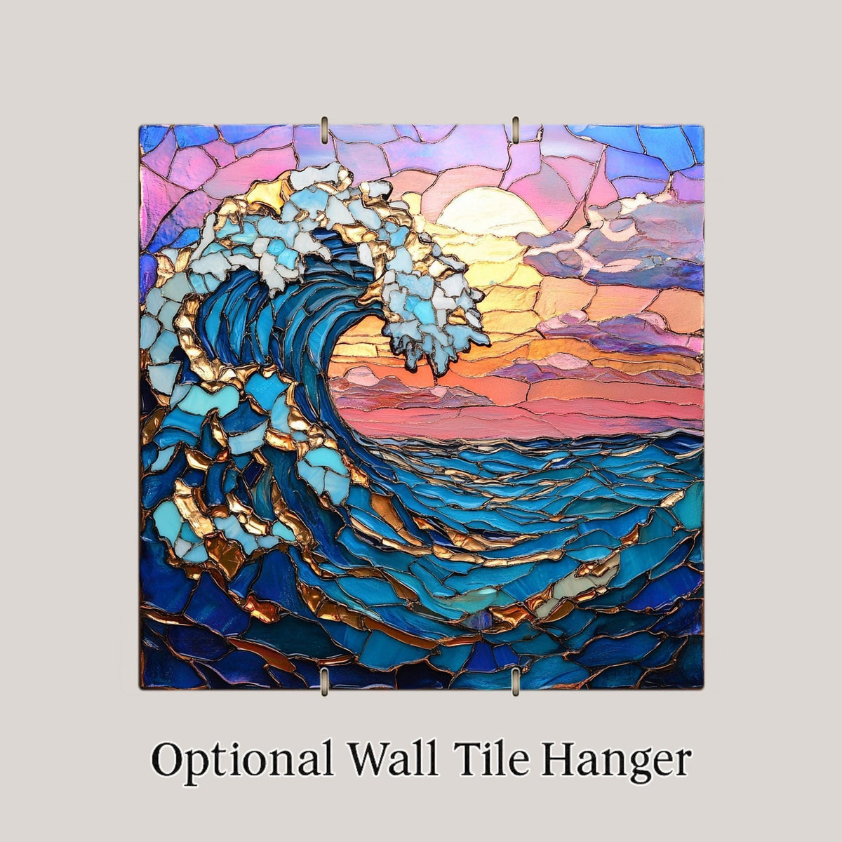 Ocean Wave Sunset Wall Art Ceramic Tile Coastal Gift Stained Glass Style Decor Beach House Art Wave Lover Gift Tile