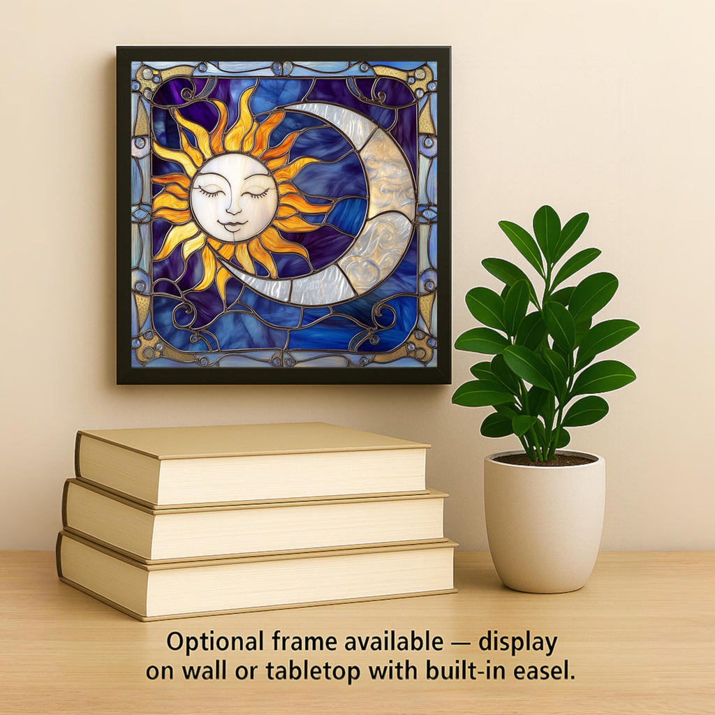 Sun Moon Wall Art Ceramic Tile Stained Glass Style Celestial Gift Boho Decor Moon Phase Astrology Gift for Her Memorial Art