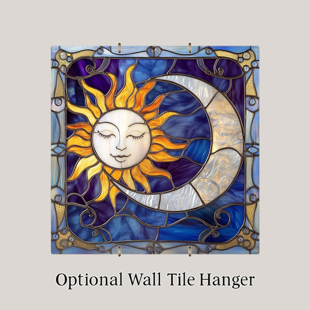Sun Moon Wall Art Ceramic Tile Stained Glass Style Celestial Gift Boho Decor Moon Phase Astrology Gift for Her Memorial Art