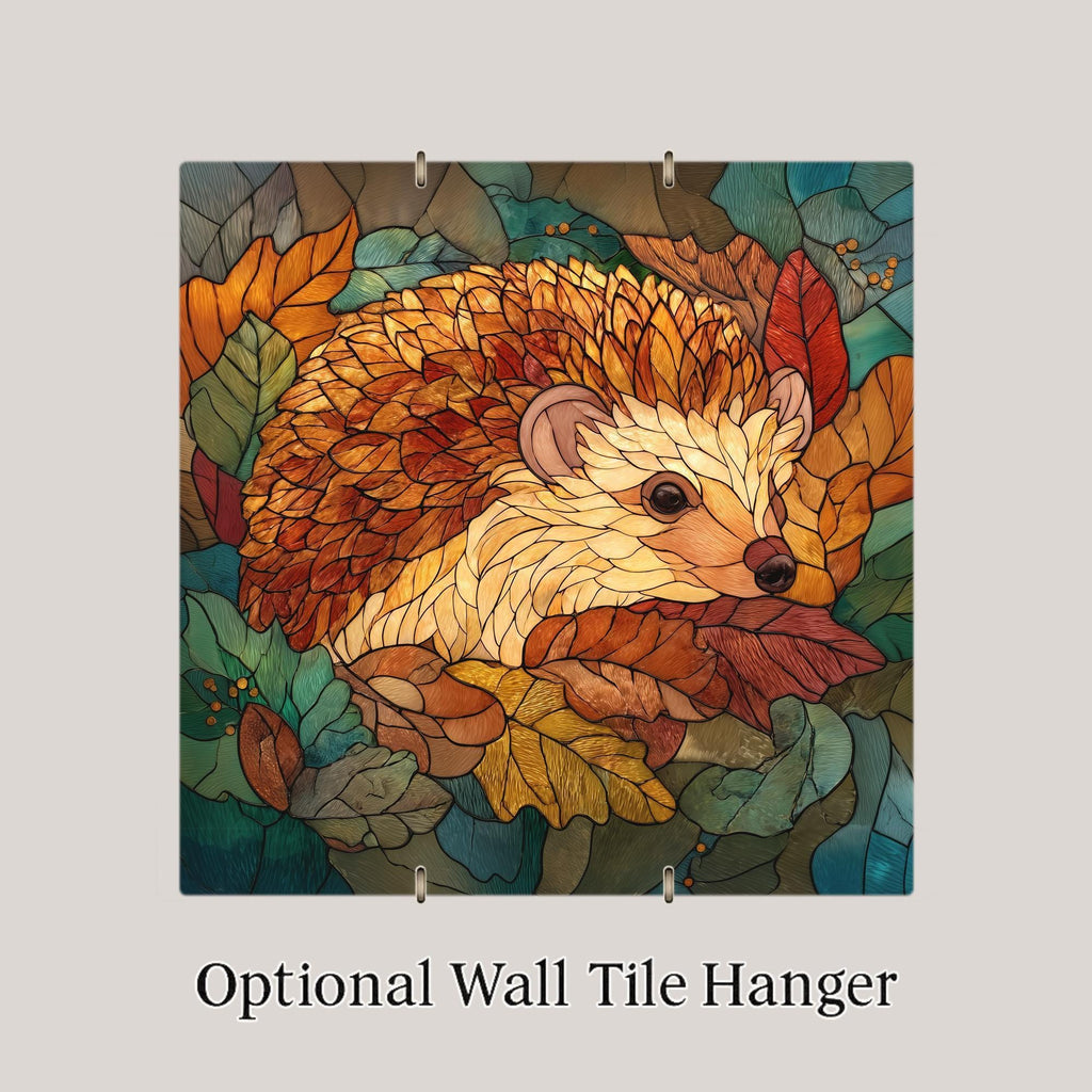 Hedgehog Wall Art Ceramic Tile Stained Glass Style Woodland Gift Forest Animal Decor Hedgehog Lover