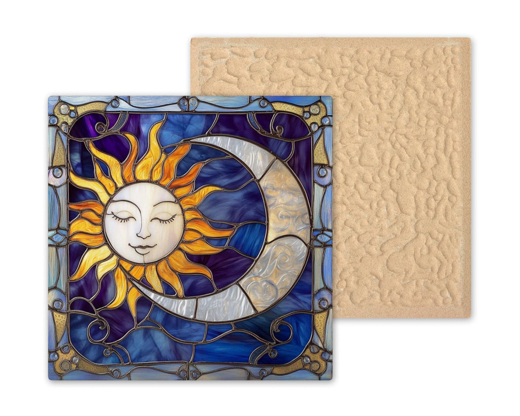 Sun Moon Wall Art Ceramic Tile Stained Glass Style Celestial Gift Boho Decor Moon Phase Astrology Gift for Her Memorial Art