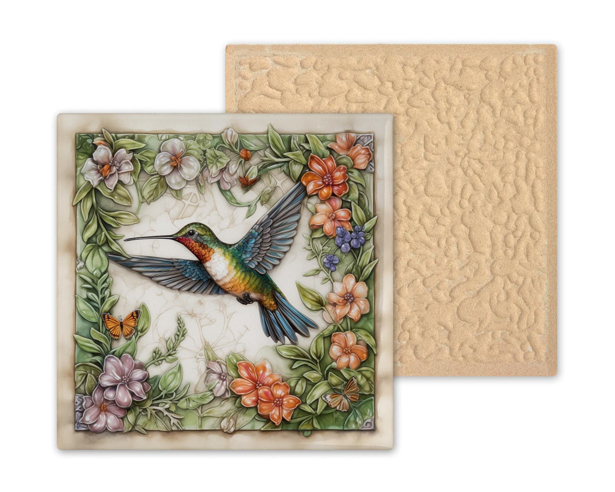 Hummingbird Floral Wreath Wall Art Ceramic Tile Garden Gift Stained Glass Style Decor Bird Art Hummingbird Gift Tile