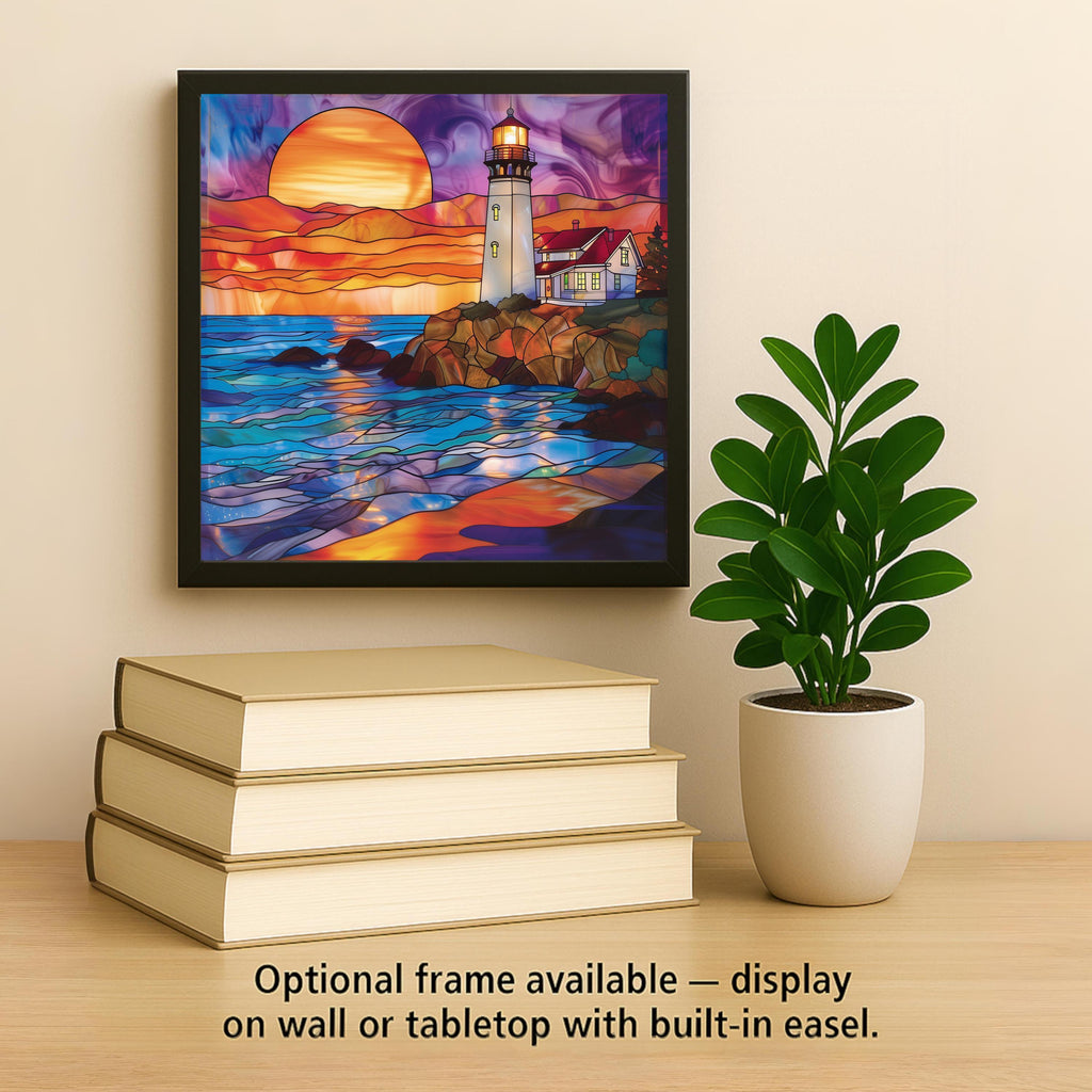 Nautical Lighthouse Wall Art Ceramic Tile Coastal Gift Sunset Decor Beach House Art Lighthouse Lover Gift Tile