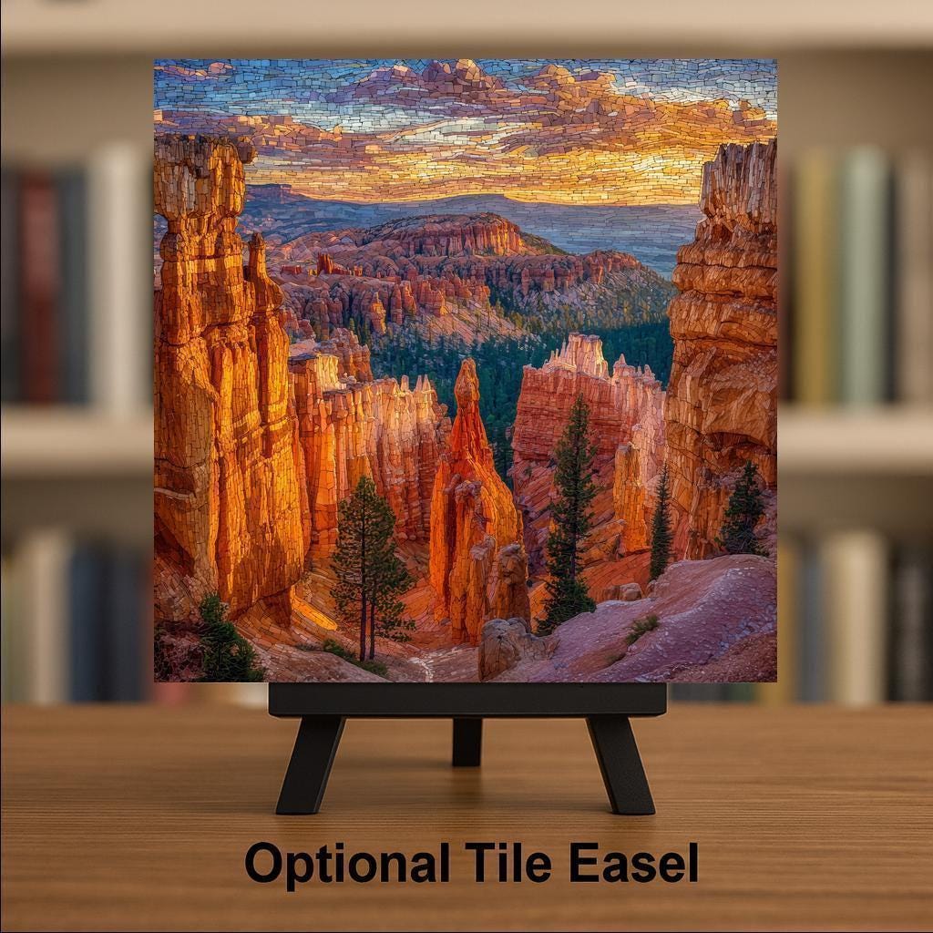 Bryce Canyon Ceramic Tile Wall Art - Utah Hoodoos Stained Glass Style National Park Desert Landscape Home Decor