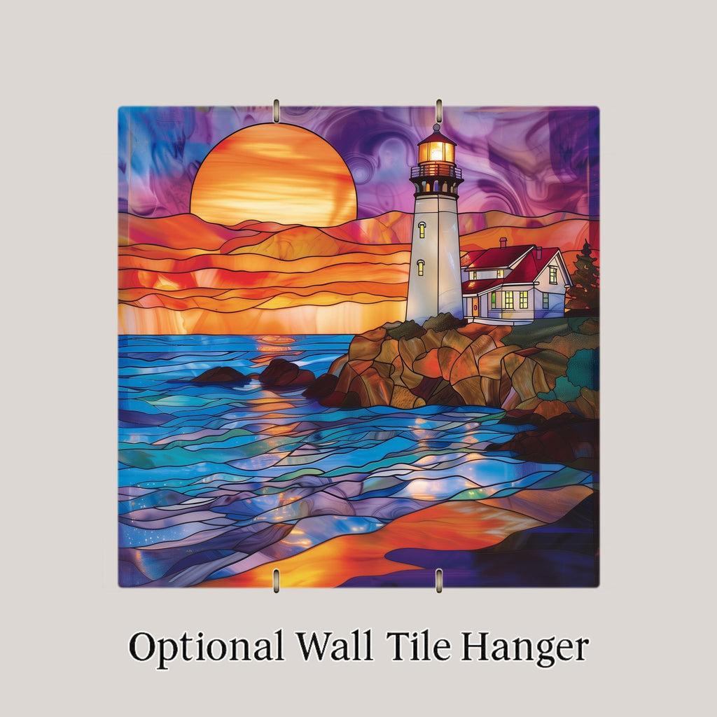 Nautical Lighthouse Wall Art Ceramic Tile Coastal Gift Sunset Decor Beach House Art Lighthouse Lover Gift Tile