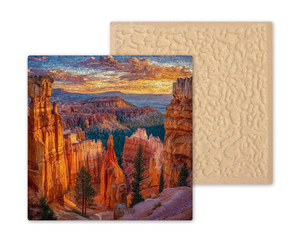 Bryce Canyon Ceramic Tile Wall Art - Utah Hoodoos Stained Glass Style National Park Desert Landscape Home Decor