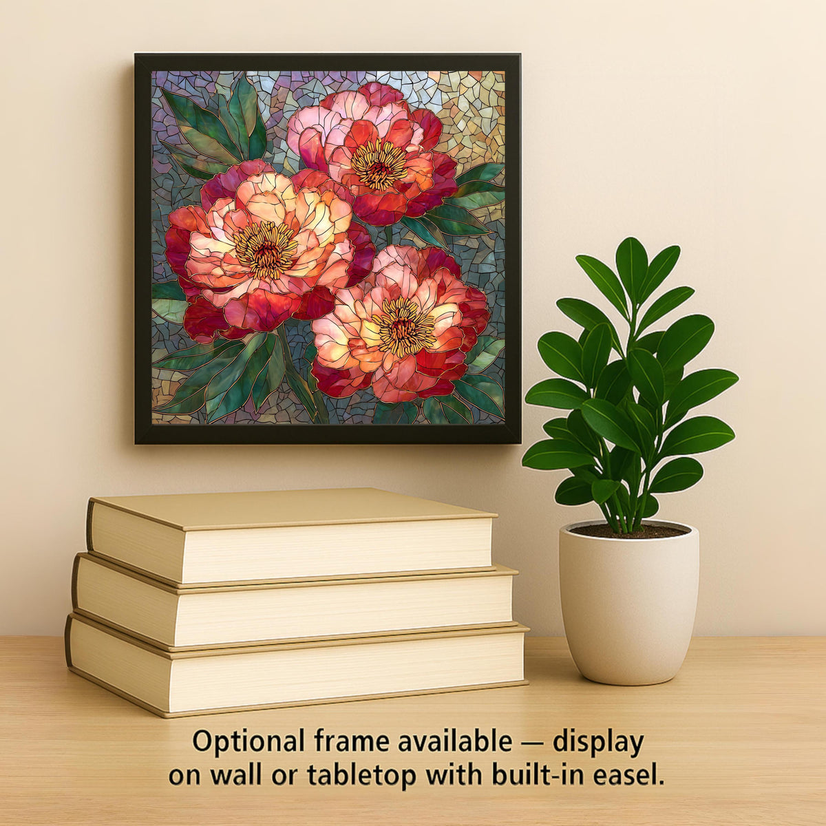 Peony Wall Art Ceramic Tile Mosaic Style Pink Floral Decor Coral Flower Tile Garden Bloom Bedroom Floral Nature Art