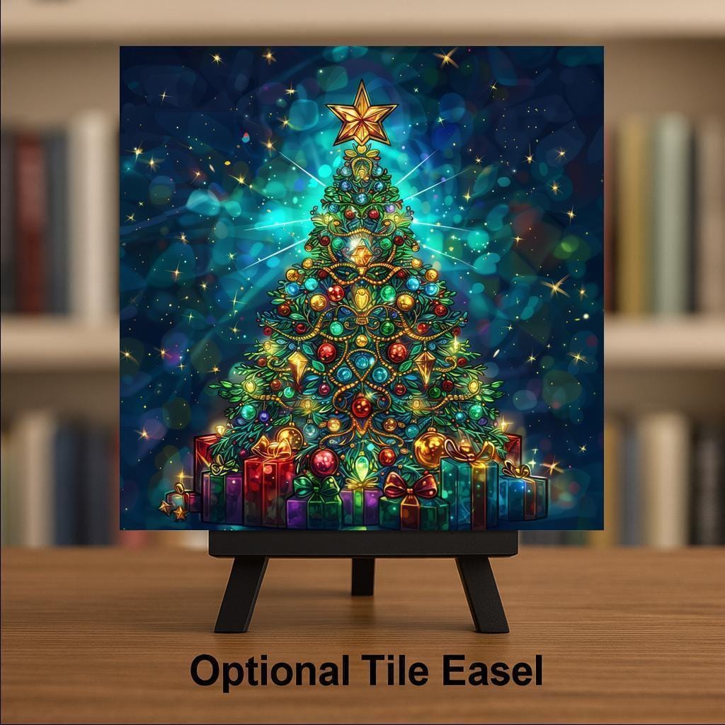 Christmas Tree Wall Art Ceramic Tile Stained Glass Style Holiday Gift Festive Decor Ornament Christmas Nature Gift for Her