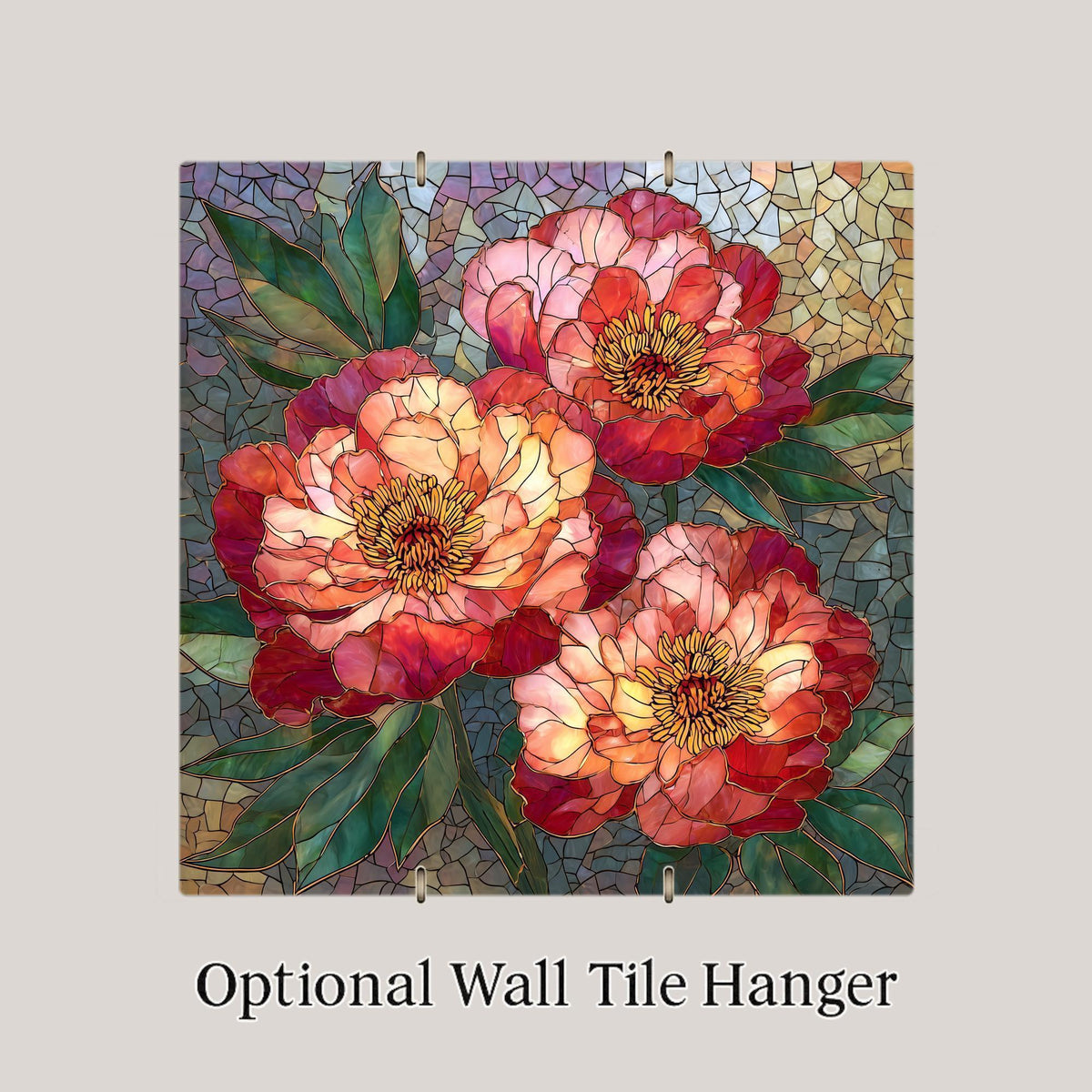 Peony Wall Art Ceramic Tile Mosaic Style Pink Floral Decor Coral Flower Tile Garden Bloom Bedroom Floral Nature Art