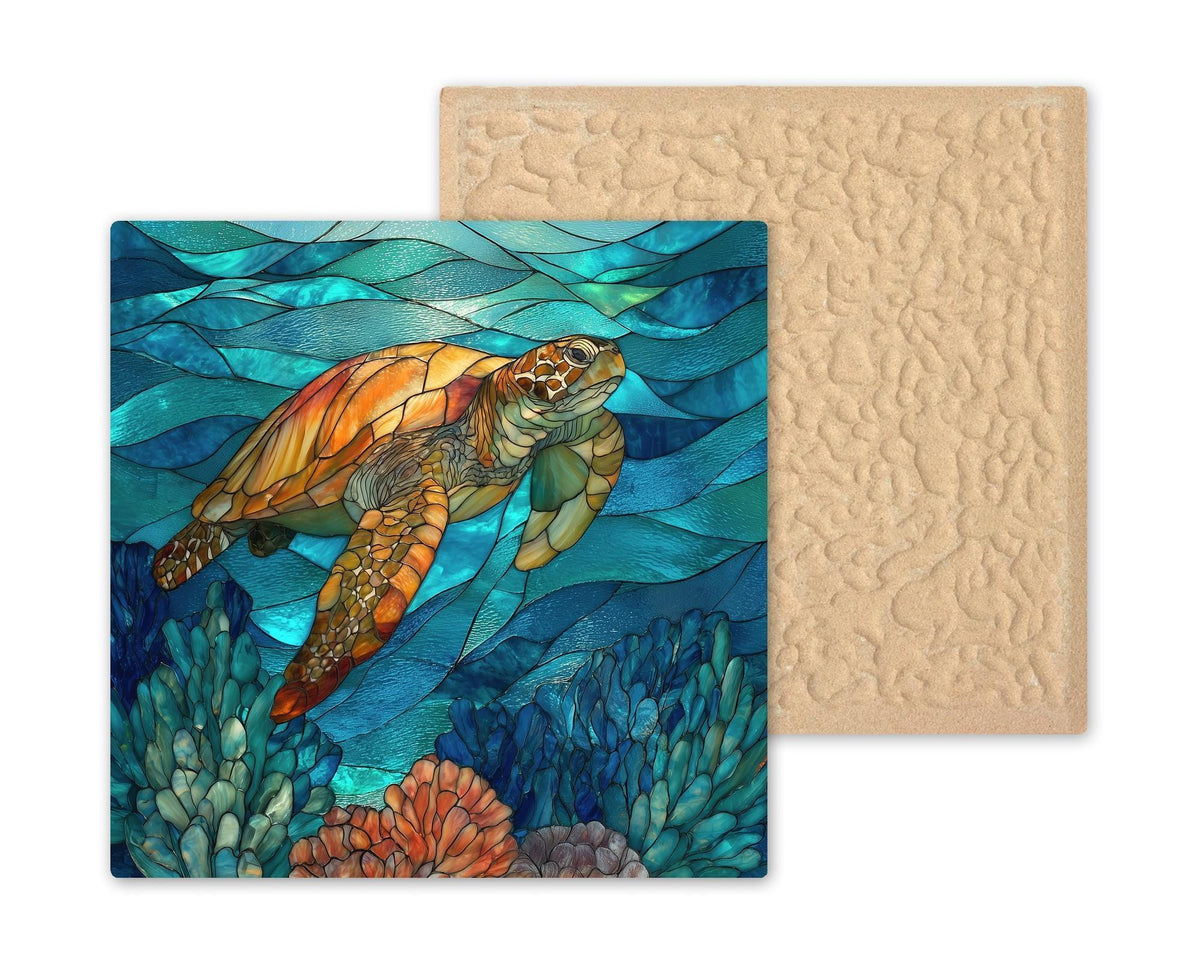 Sea Turtle Wall Decor Ceramic Tile Coastal Bathroom Art Beach House Decor Ocean Wildlife Artwork Nautical Home Accent