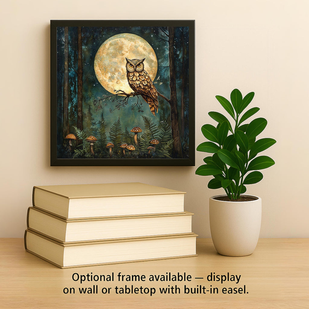 Owl Wall Art Ceramic Tile Woodland Gift Enchanted Decor Mushroom Moon Art Birdwatcher Memorial Nature