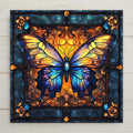 Butterfly ceramic tile home decor with stained glass and Art Nouveau style. Glowing jewel tones and floral details create radiant, symbolic decor. Ideal for butterfly lovers, spiritual gifts, wall decor and nature-inspired wall art. Glossy ceramic finish adds brilliance and elegance. A perfect piece for home or gift.