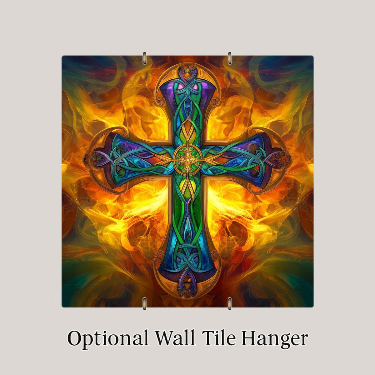 Celtic Cross Stained Glass Style Ceramic Art Tile: Faith Wall Decor Christian Gift Religious Home Decor Wall Art